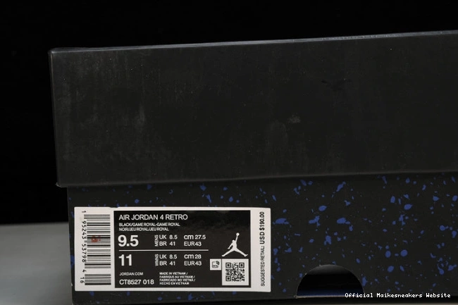 Official Maikesneakers CT8527-018 Game Retro Royal 4 Black Jordan 0817